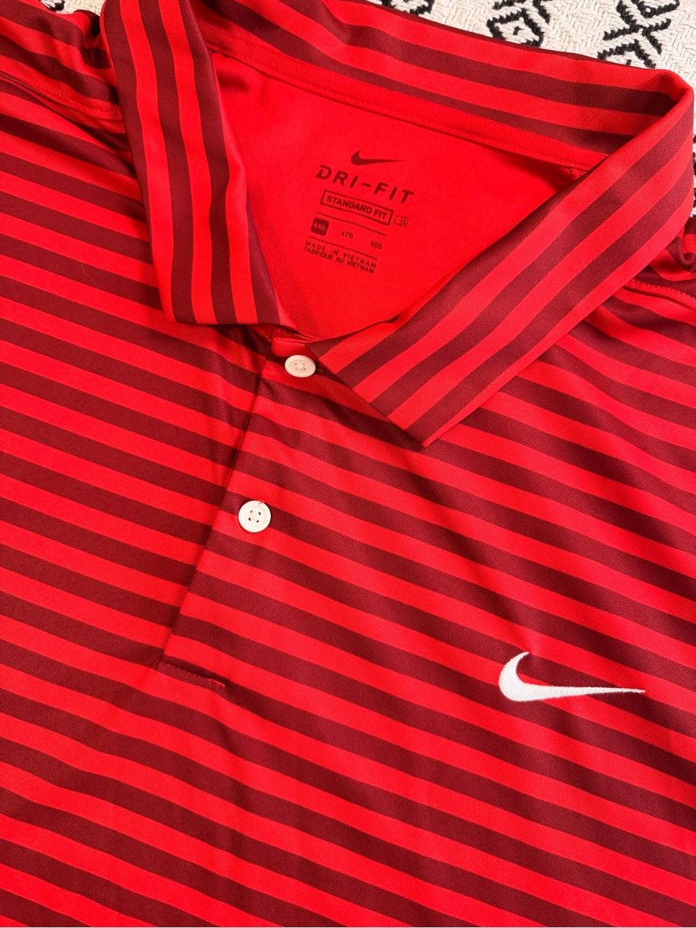 Nike Golf Polo Shirt Mens 4XL XXXXL Red Striped Dri Fit Performance Swoosh Logo
